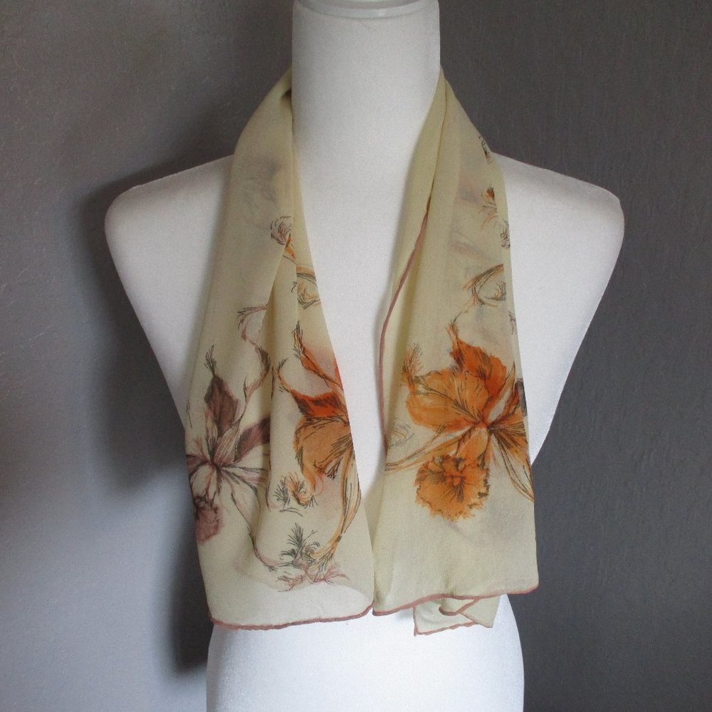 1960s cream & orange floral scarf